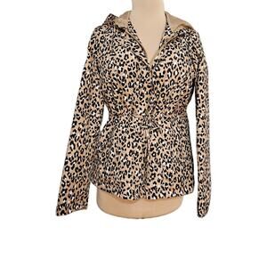Kim Rogers Petite Medium Lined Rain Slicker Windbreaker Jacket Cheetah Tan